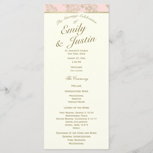 Golden Fern Blush en Ivoor Wedding Programma Programmakaart (Voorkant)