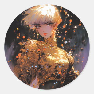 Golden Fiery Fantasy Anime Girl Ronde Sticker