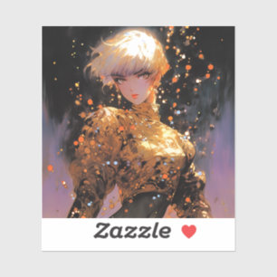 Golden Fiery Fantasy Anime Girl Sticker