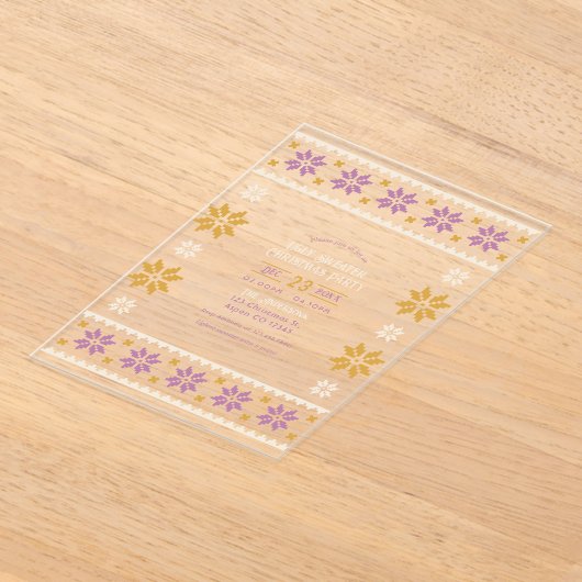 Golden Fig Ugly Sweater Christmas Party Acryl Uitnodigingen (Laagn)