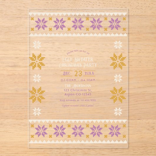 Golden Fig Ugly Sweater Christmas Party Acryl Uitnodigingen (Voorkant)