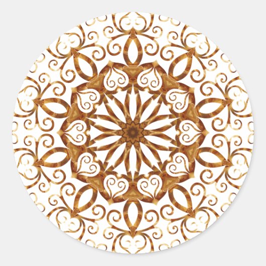 Golden filigree flake op wit ronde sticker (Voorkant)