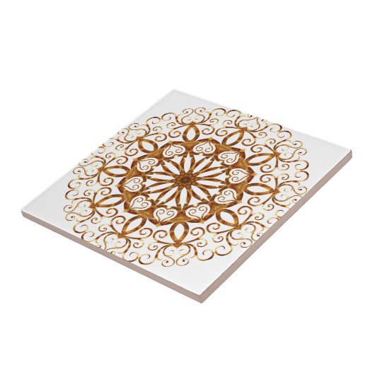 Golden filigree flake op wit tegeltje (Zijkant)