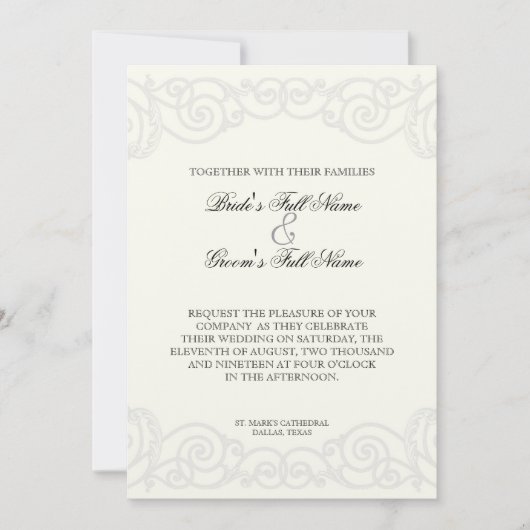 Golden Filigree, Gray - Wedding Invitation Kaart (Voorkant)