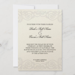 Golden Filigree, Gray - Wedding Invitation Kaart