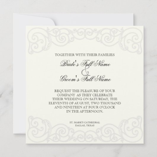 Golden Filigree, Gray - Wedding Invitation Kaart (Voorkant)