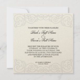 Golden Filigree, Gray - Wedding Invitation Kaart