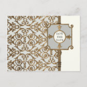 Golden Filigree, grijs - sparen de datum aankondig Aankondigingskaart (Voorkant)