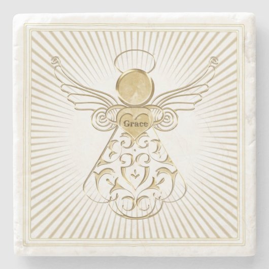 Golden Filigree Kerstengel op White Stenen Onderzetter (Voorkant)