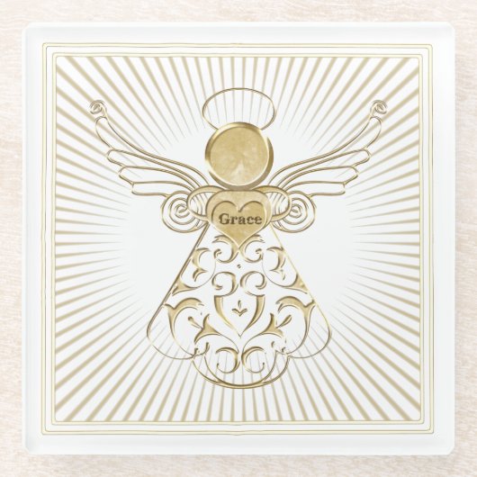 Golden Filigree Kerstengel van Grace Glazen Onderzetter (Voorkant)