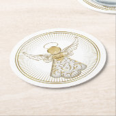 Golden Filigree Kerstengel van Grace Ronde Kartonnen Onderzetter (Gebogen)