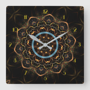 Golden Filigree Mandala Vierkante Klok