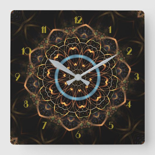 Golden Filigree Mandala Vierkante Klok (Voorkant)