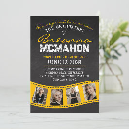 Golden Filmstrip Chalkboard Afstudeerder Aankondig Kaart