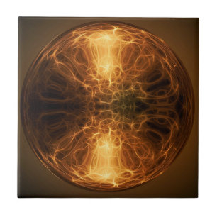 Golden Fire Light Fractal Waves Ball keramische Te Tegeltje