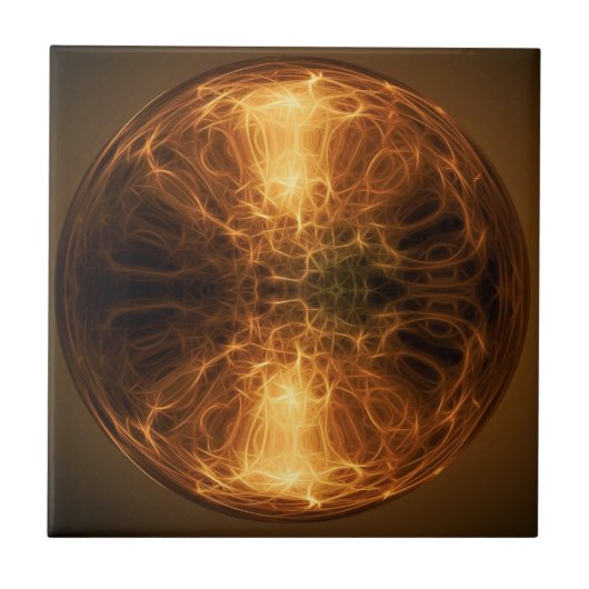 Golden Fire Light Fractal Waves Ball keramische Te Tegeltje (Voorkant)