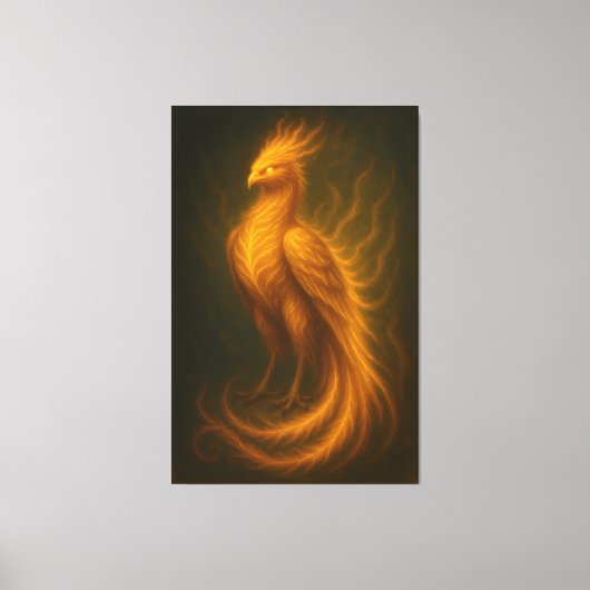 Golden Fire Phoenix – High-End Fantasy Art Paintin Canvas Afdruk (Voorkant)