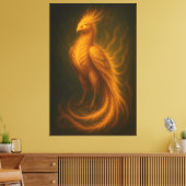 Golden Fire Phoenix – High-End Fantasy Art Paintin Canvas Afdruk (Insitu (Woonkamer))