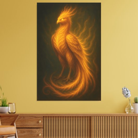Golden Fire Phoenix – High-End Fantasy Art Paintin Canvas Afdruk (Insitu (Woonkamer))