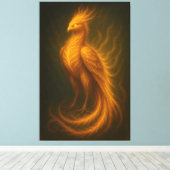 Golden Fire Phoenix – High-End Fantasy Art Paintin Canvas Afdruk (Insitu (Houten vloer))