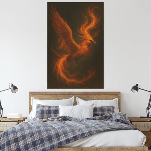 Golden Fire Phoenix • Luxury Fine Art Canvas Print (Insitu (Slaapkamer))