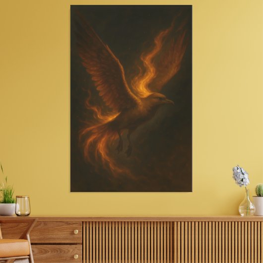 Golden Fire Phoenix • Luxury Fine Art Canvas Print (Insitu (Woonkamer))
