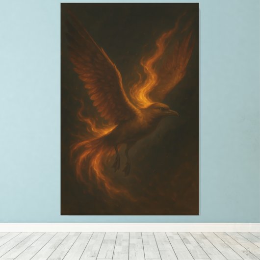 Golden Fire Phoenix • Luxury Fine Art Canvas Print (Insitu (Houten vloer))