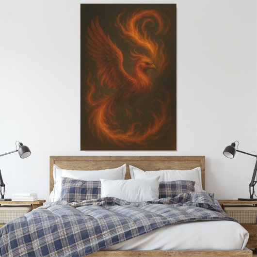 Golden Fire Phoenix • Luxury Fine Art Canvas Print (Insitu (Slaapkamer))