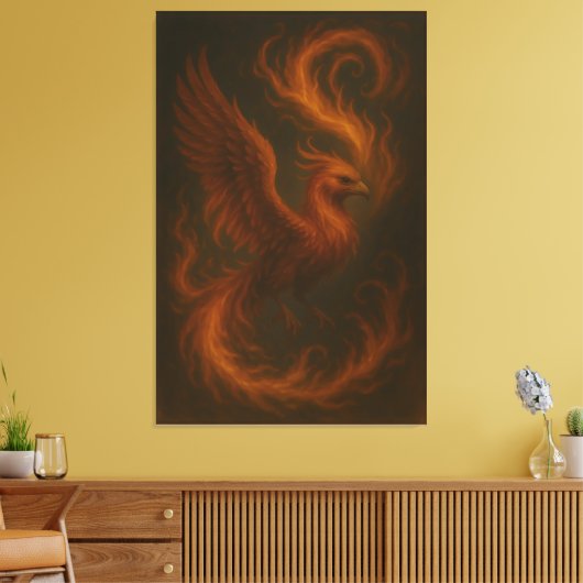 Golden Fire Phoenix • Luxury Fine Art Canvas Print (Insitu (Woonkamer))