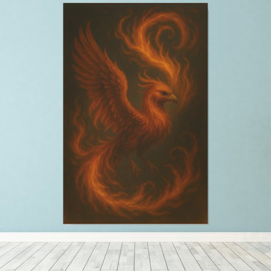 Golden Fire Phoenix • Luxury Fine Art Canvas Print (Insitu (Houten vloer))