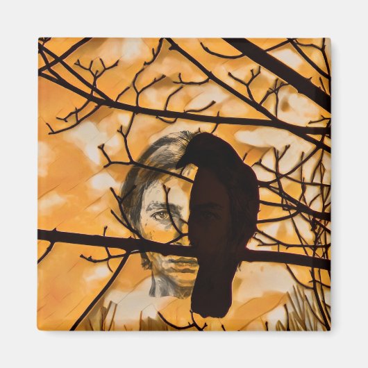 Golden Fire Raven Face Magneet (Voorkant)