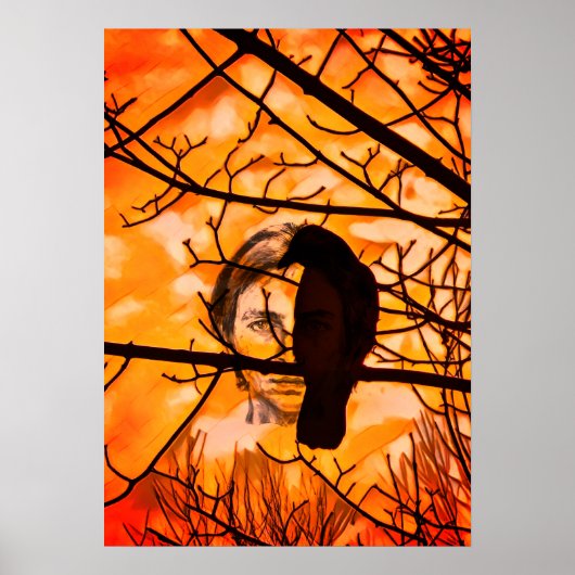 Golden Fire Raven Face Poster (Voorkant)