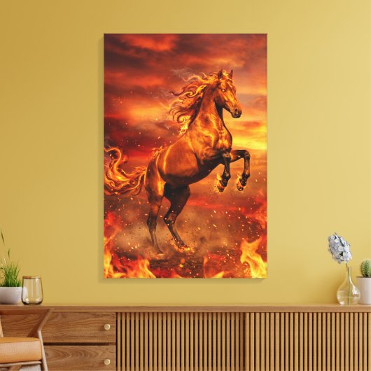 Golden Fire Stallion – Powerful Fantasy Canvas Afdruk (Insitu (Woonkamer))