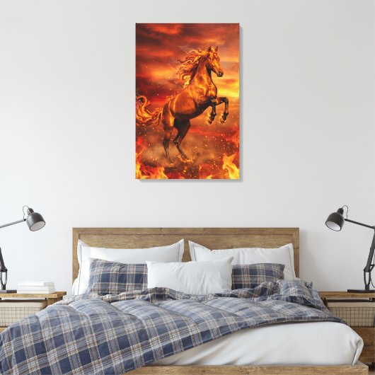 Golden Fire Stallion – Powerful Fantasy Canvas Afdruk (Insitu (Slaapkamer))
