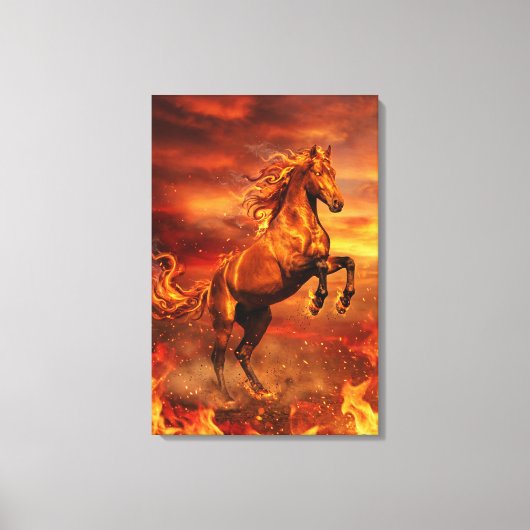 Golden Fire Stallion – Powerful Fantasy Canvas Afdruk (Voorkant)