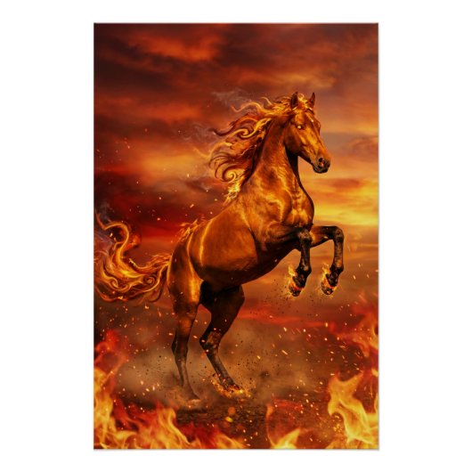 Golden Fire Stallion – Powerful Fantasy Poster (Voorkant)