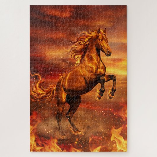 Golden Fire Stallion – Powerful Fantasy Puzzle Legpuzzel (Verticaal)