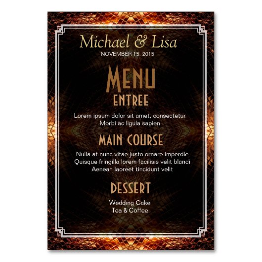 Golden Fire Wedding Menu + Tafelnummer Kaart (Achterkant)