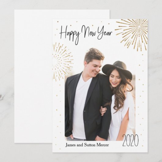 Golden Fireworks Nieuwjaar Feestdagenkaart (Voorkant / Achterkant)