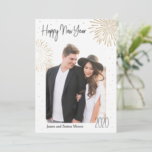 Golden Fireworks Nieuwjaar Feestdagenkaart (Staand voorkant)