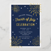 Golden Fireworks Vierde van juli Folie Uitnodiging (Voorkant)
