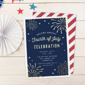 Golden Fireworks Vierde van juli Folie Uitnodiging