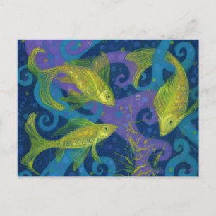 Golden Fish Onderwater Art Pastel Painting Briefkaart
