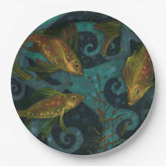 Golden Fish, pisces, Nautical Underwater Art Black Papieren Bordje (Voorkant)