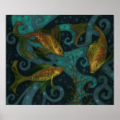 Golden Fish Underwater Animals die zwart Blauwgroe Poster (Voorkant)