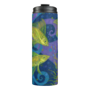 Golden Fish Underwater Art Pastel Painage Postcar Thermosbeker