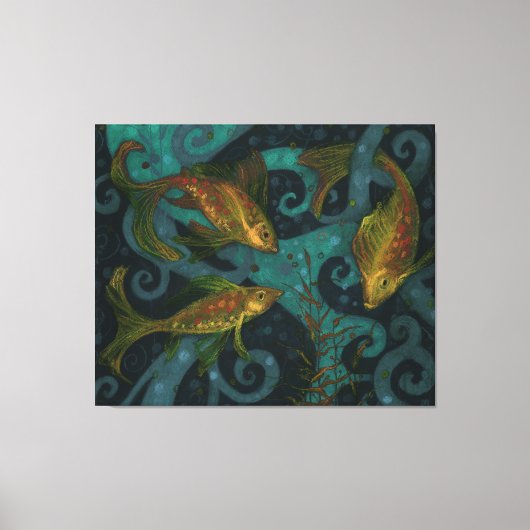 Golden Fish, zwart & Blauwgroen, onderwatercanvas  Canvas Afdruk (Voorkant)