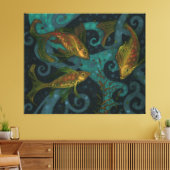 Golden Fish, zwart & Blauwgroen, onderwatercanvas  Canvas Afdruk (Insitu (Woonkamer))
