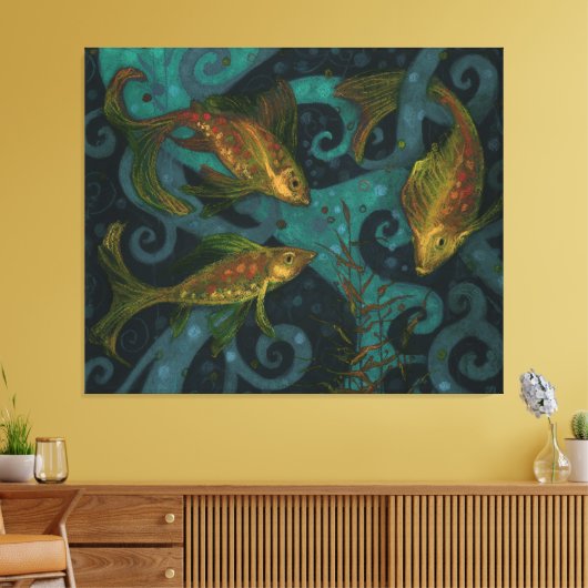 Golden Fish, zwart & Blauwgroen, onderwatercanvas  Canvas Afdruk (Insitu (Woonkamer))