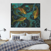 Golden Fish, zwart & Blauwgroen, onderwatercanvas  Canvas Afdruk (Insitu (Slaapkamer))